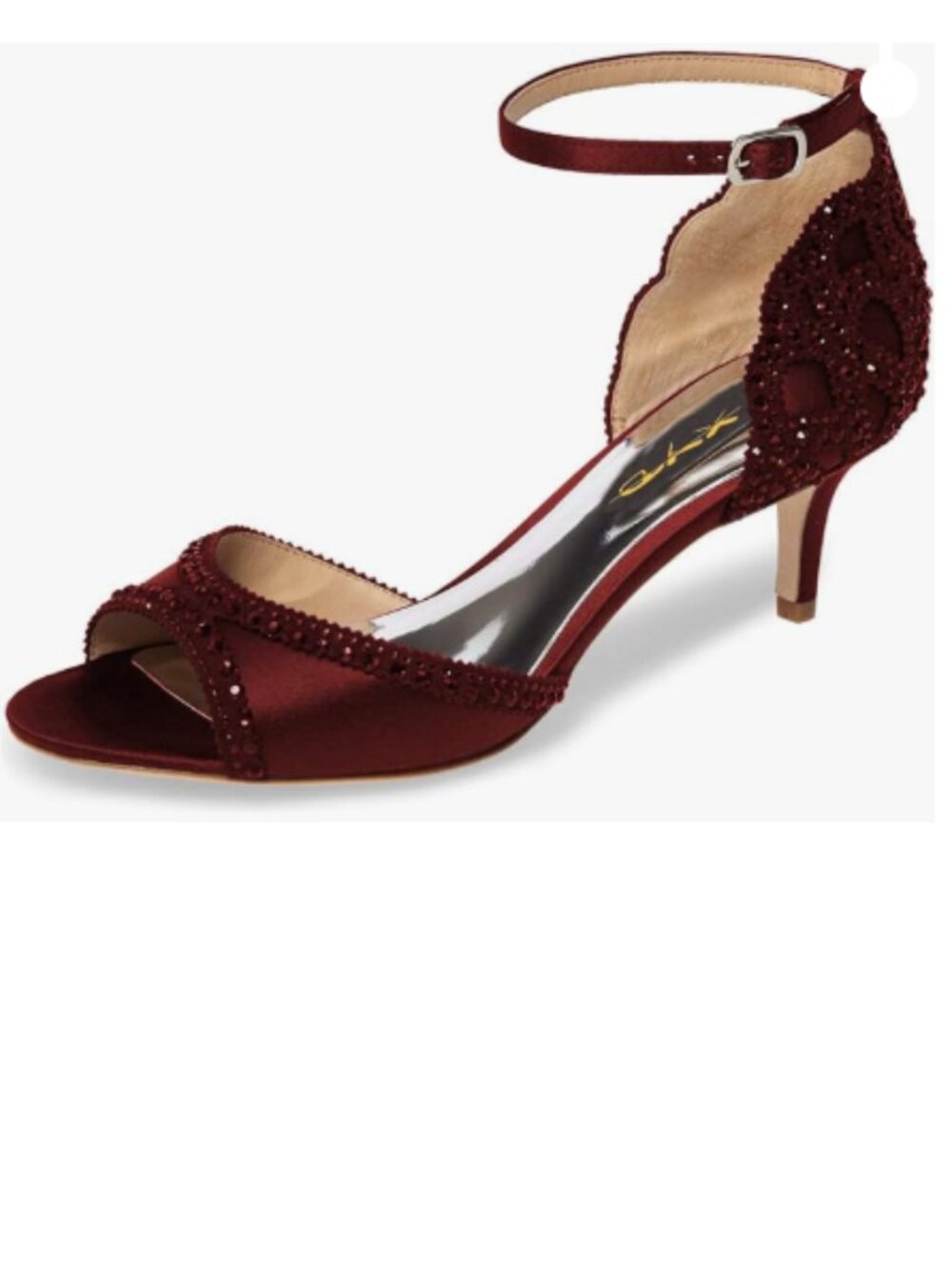 XYD Wine Sandals, Chic Peep Toe, D'Orsay Kitten Low Heels, Rhinestone Studs Shoe
